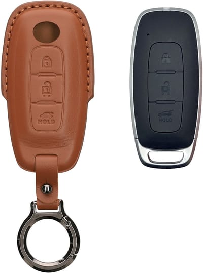 kwmobile leren autosleutel hoesje geschikt voor Nissan 3-Knoppen Ariya B6 B9 X-trail T33 Qashqai - Als sleutelhanger met sleutelring - Echt leer in lichtbruin
