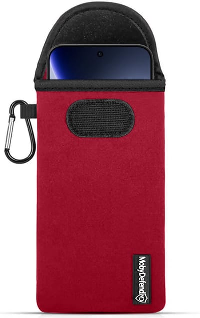 MobyDefend Hoesje - Geschikt voor Oppo Find X9 - Neopreen Pouch Met Karabijnhaak - Insteek - Riemlus - Rood