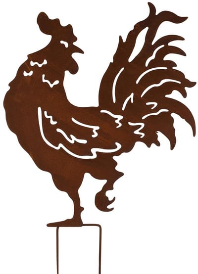 Dekoratief | Tuinprikker m/haan, roest, metaal, 34x50cm | A260493