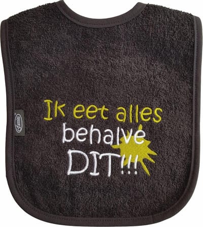 Zwarte slab met "Ik eet alles behalve dit"