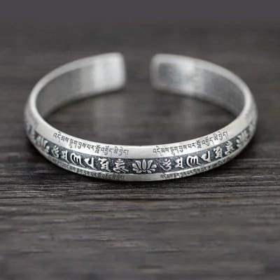 Gesneden Prajnaparamita Hart Sutra Lotusbloem Armband Zes Karakter Ware Woorden Brede Vintage Armbanden Sieraden gray