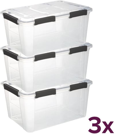 Waterdichte opbergbox 50 liter (voordeelbundel) Five® - Heavy Duty - Transparant - Stapelbaar | Nestbaar | Met deksel | Waterdicht | Heavy Duty - Opbergbox met deksel - Opslagbak - Opslagbox- Opbergbak