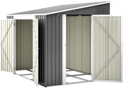 Grote Metalen Opbergunit - Tuinhuis Schuur - Tuinieren en Fietsen - Dubbele Deuren Zijdeur - 6x8 voet - Grijs