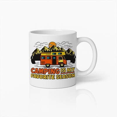 “Camping Is Mijn Favoriete Seizoen” Witte Mok 330ml – Camperavontuur & Outdoor Liefhebber Beker