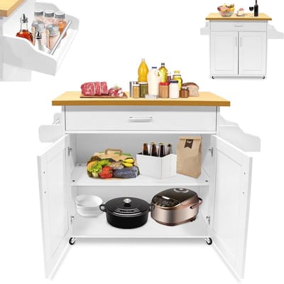 Keukenwagen met wielen - multifunctionele serveerwagen en opbergkast voor de keuken - 115 x 36 x 90 cm