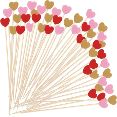 100PCS Heart Fancy Bamboo Cocktail Picks - 4.7inch Food Toothpick voor Appetizers - Charcuterie - Cute Heart Shaped Skewers - Decoratieve Cupcakes - Fruit Plate - Bruiloften