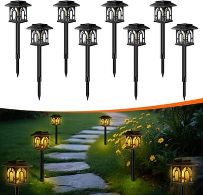 Solar Tuinverlichting Set Van 8 - Verbeterde LED Buitenlampen Op Zonne-energie - Warm Wit Padverlichting Met Automatische Aan/Uit Functie - Waterdichte Sfeerverlichting Voor Tuin, Gazon, Terras En Oprit