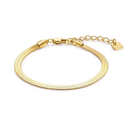Twice As Nice Armband in goudkleurig edelstaal, platte slang, 4 mm 15cm+3cm