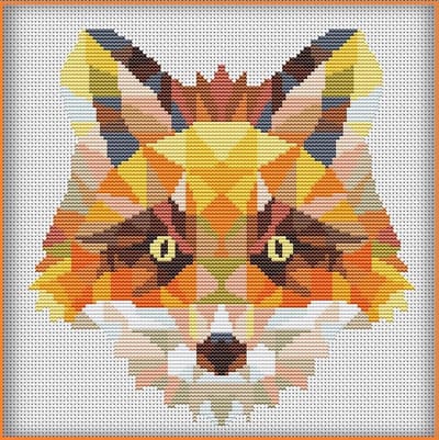 Borduurpakket Mandala Polygonal FOX - awesome pattern -telpatroon om zelf te borduren - geschikt voor beginners