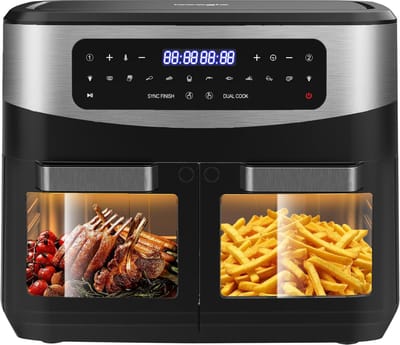 Heteluchtfriteuse - Olievrije Frituurpan - Gezond Koken - Dubbele Kookvakken - 12 Liter - Zwart