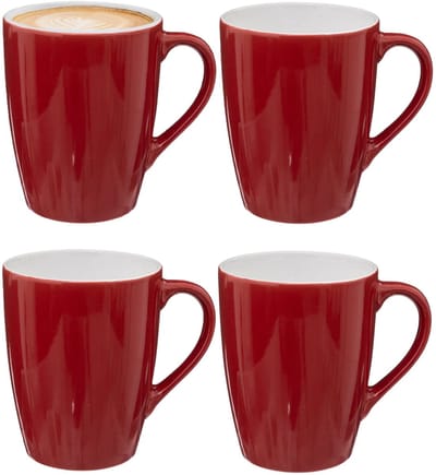 5Five Koffiemokken Colorama - 4x stuks - Keramiek - rood - 380 ml - 9 x 11 cm