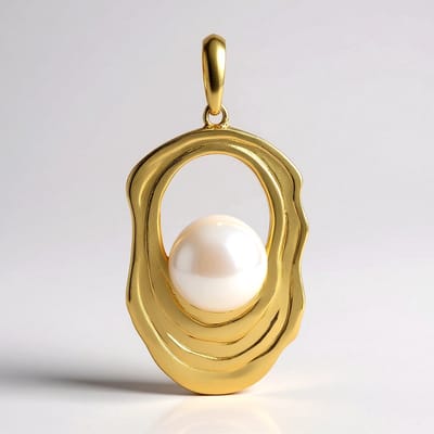 Cavill - 925 Sterling Zilver Hanger - Witte Zoetwater Kweekparel 8mm - Verguld - Rond Modern Organisch Design - Elegante Dameshanger