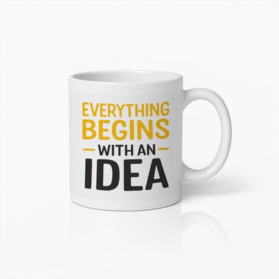 Grappige Koffiemok 330ml – "Alles Begint Met Een Idee" – Motiverende Quote Beker voor Kantoor, Werk en Thuis – Inspirerend Cadeau voor Ondernemers & Creatievelingen