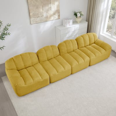 Modulaire Bank 4-Zits Teddy Stof Geel - Lounge Sofa Met Diepe Zit - Frameloos Schelpvormig Design