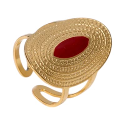 Aramat Jewels | Ringen | Grote Verstelbare RVS Ring Ovaal met Emaille - 28 mm | Rood | |28mm | Staal | Volwassenen | Verkleurd niet