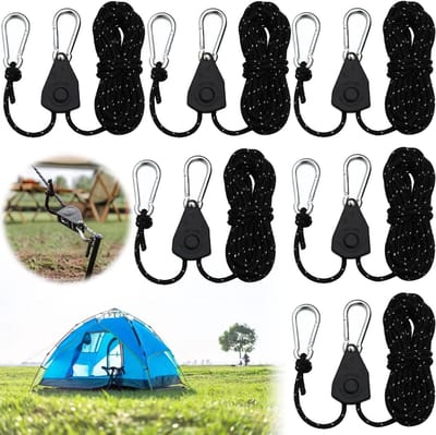 Set van 6 Reflecterende Tentlijnen van 4 mm en 5 m met Verstelbare Spanner voor Kamperen, Hiking en Buitenactiviteiten