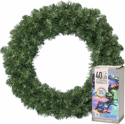 Decoris Kerstkrans - groen - D35 cm - incl. verlichting gekleurd