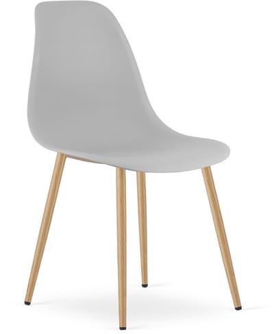 Stoel WAT – Grijs, Houtlook Metalen Poten, Kunststof Zitting – Modern en Ergonomisch – Geschikt voor Eetkamer, Woonkamer, Keuken, Thuiswerkplek, Kantine en Wachtruimte – Eenvoudige Montage