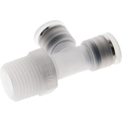 10mm x R1/2'' rechte hoek T-stuk PA Insteekfitting Buitendraad FDA Draaibaar EPDM