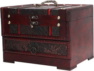 Sieraden Doos - Opbergkistje Hout - Sieraden Opbergen - Met Grote Spiegel - 22 x 16 x 16 cm - Multicolor