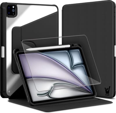Hoes met Screenprotector geschikt voor iPad Air 13 2024 / iPad Pro 12.9 2022-2018 - Book Case Premium Sleep Cover Kunstleer 360 Graden Draaibaar met Auto/Wake Functie en Pencilhouder - Zwart