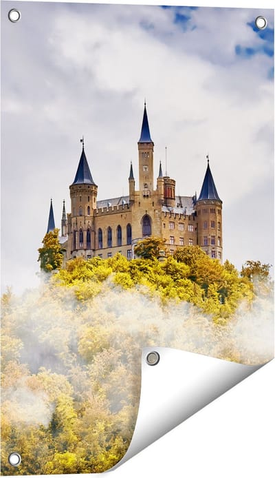 Gards Tuinposter Kasteel op de Berg in het Bos - 40x60 cm - Tuindoek - Tuindecoratie - Wanddecoratie buiten - Tuinschilderij