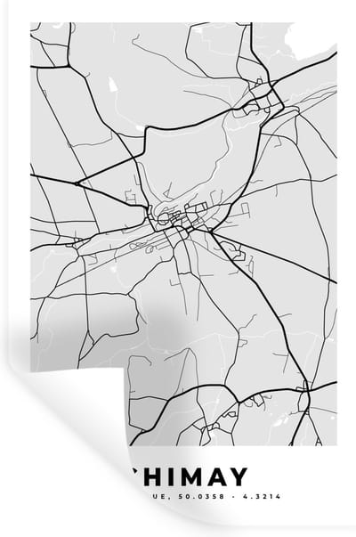 Muurstickers - Sticker Folie - Zwart Wit – België – Plattegrond – Stadskaart – Kaart – Chimay - 20x30 cm - Plakfolie - Muurstickers Kinderkamer - Zelfklevend Behang - Zelfklevend behangpapier - Stickerfolie
