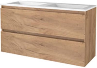 Basic-Line Start 46 Badkamermeubelset - 120 x 46 cm - Greeploos - 2 Lades - Acryl Wastafel - Zonder Kraangat - Whisky Oak