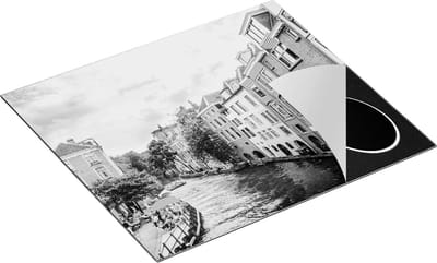 Chefcare Inductie Beschermer Huizen aan de Oudegracht in Utrecht - Zwart Wit - 60x50 cm - Afdekplaat Inductie - Kookplaat Beschermer - Inductie Mat
