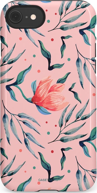 Casetastic hoesje geschikt voor Apple iPhone SE / Apple iPhone 7 / Apple iPhone 8 - Dubbellaagse bescherming - Roze Bloemen en Takken - Fashion Case - Lichtroze Zilver Perzik