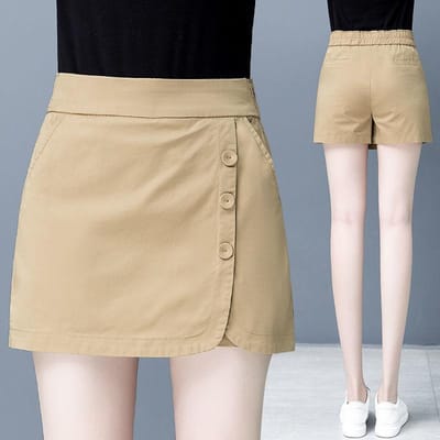 Shorts lâches et fins style coréen d'été pour femmes, taille haute, jambe large, hakama, pantalon-jupe fin à un mot, ensemble deux pièces factices S gray