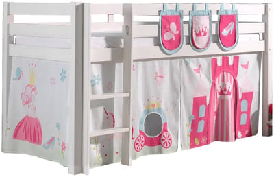 Vipack - Halfhoogslaper Charlotte met bedtent & opbergzakjes Princess II - 90x200 - Wit
