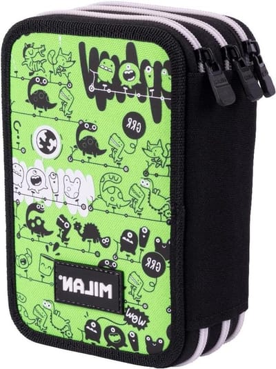 Etui met Inhoud - Pennendoos - Schoolspullen Organiseren - Drie Vakken - 19.5 x 13 x 7.5 cm - Groen