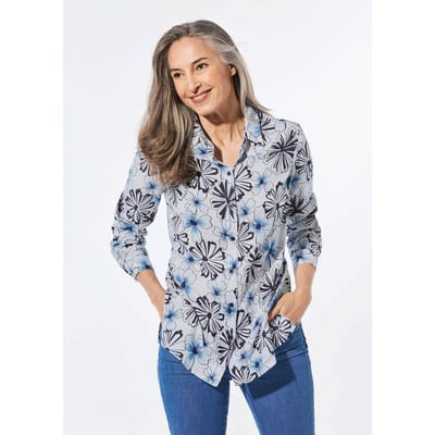 Gedessineerde blouse met overhemdkraag - marine / gedess. - Gr. 24 van Goldner Fashion