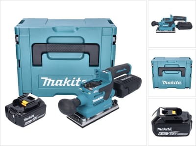 Makita DBO 382 G1J accu-excentrische schuurmachine 18 V 93 x 185 mm borstelloos + 1x accu 6,0 Ah + Makpac - zonder oplader