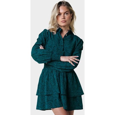 Colourful Rebel Sacha Floral Ruffle Dress Ls Deep Teal Maat: S | Blousejurken Outlet | Dames