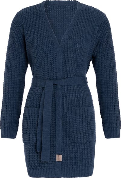 Knit Factory Robin Gebreide Dames Vest - Grof gebreide cardigan - Donkerblauw Damesvest - Middellang vest reikend tot boven de knie - Jeans - 36/38 - Met steekzakken