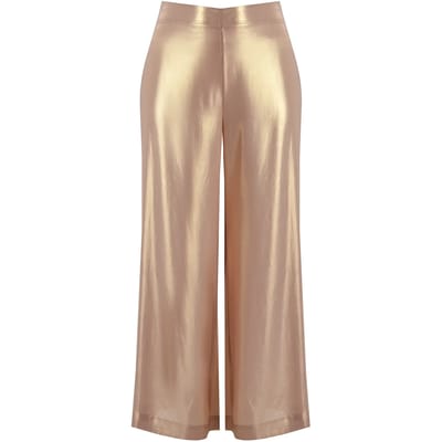 Gouden metallic wijde broek met elastische taille dames Mat Fashion
