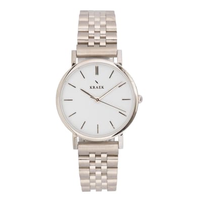 KRAEK Amber Zilver Wit 32 mm | Dames Horloge | Stalen horlogebandje | Schakelbandje | Minimaal Design | Solis collectie