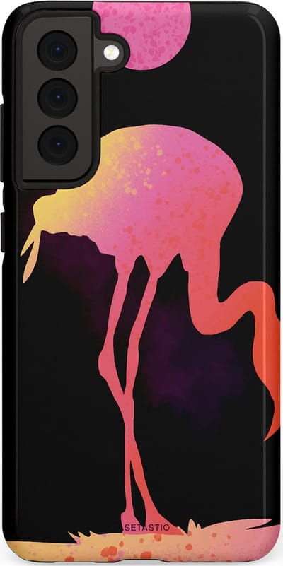 Casetastic Hoesje Geschikt voor Samsung S21 FE - Stijlvolle Beschermende Duo-layer Case - Silhouet Flamingo