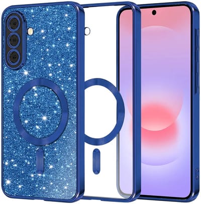 Hoesje geschikt voor Samsung Galaxy A37 - Techsuit Luxury Glitter Back Cover - Geschikt voor MagSafe - Donkerblauw