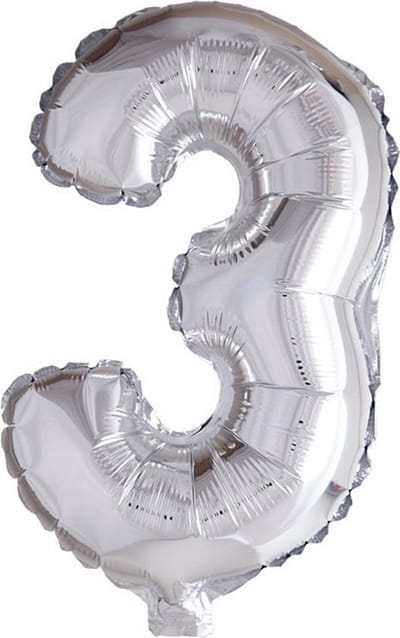 Cijfer ballon nummer '3' zilver folie 40cm geschikt voor Helium