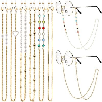 Set van 6 brillenkettingen voor dames, zonnebrilkettingen, brillenbanden met antislipringen voor leesbrillen en zonnebrillen, 12 stuks