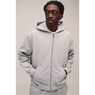 500GSM Heavyweight Oversized Boxy Zip Through Hoodie | Grey Marl | Size Medium