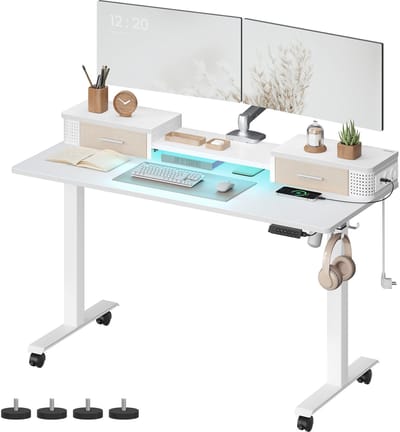 VASAGLE - Zit Sta Bureau - Elektrisch - Monitorstandaard - Oplaadstation - Geheugenfunctie
