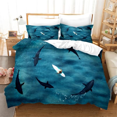 3D Blauwe Oceaan Haaien Dekbedovertrek met Kussensloop Beddengoedset Eenpersoons Tweepersoons Twin Full Queen King Size Bedset voor Slaapkamerdecoratie US Queen228x228cm