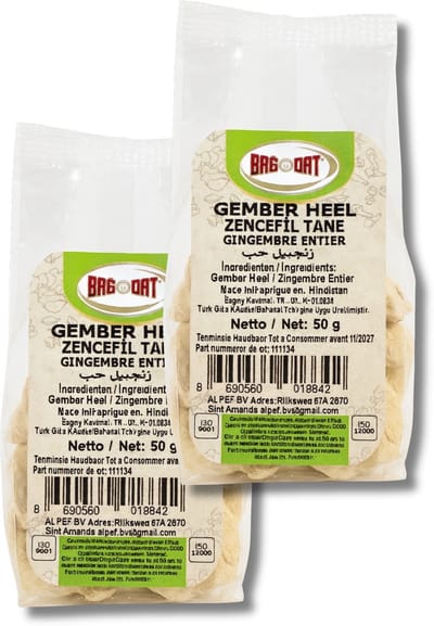 Bagdat - Gember Heel - Ginger Whole - Gember Korrel - Zencefil Tane - Ginger Grain - 50 gr - 100% Natuurlijk - Thee - 2 Stuks