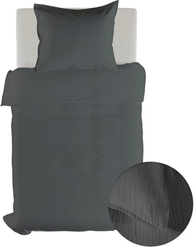 Yellow Dekbedovertrek Suite Guadeloupe - Eenpersoons - 100% Katoen Mousseline - Beluga Grey - 140x200-220 cm