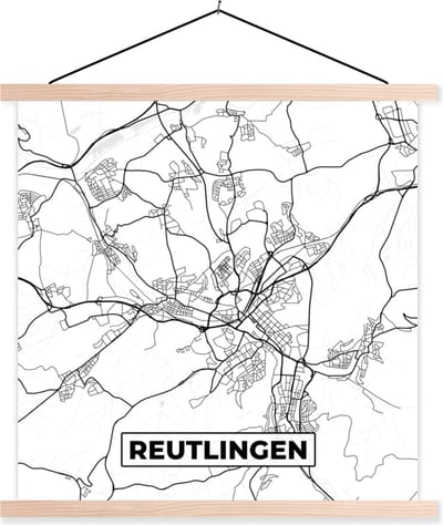 Posterhanger incl. Poster 40x40 cm - Schoolplaat - Kaart - Plattegrond - Stadskaart - Reuslingen - Textielposter - Blanke latten - Stadskaart