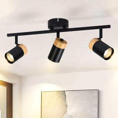 NETTLIFE Opbouwspot hout - GU10 Fitting - 3 Lichts - zwart - draaibar 330° Plafondlamp - vintage Plafondspot - voor Hal | Woonkamer | Slaapkamer | Keuken - 41.5cm-excl. lichtbron